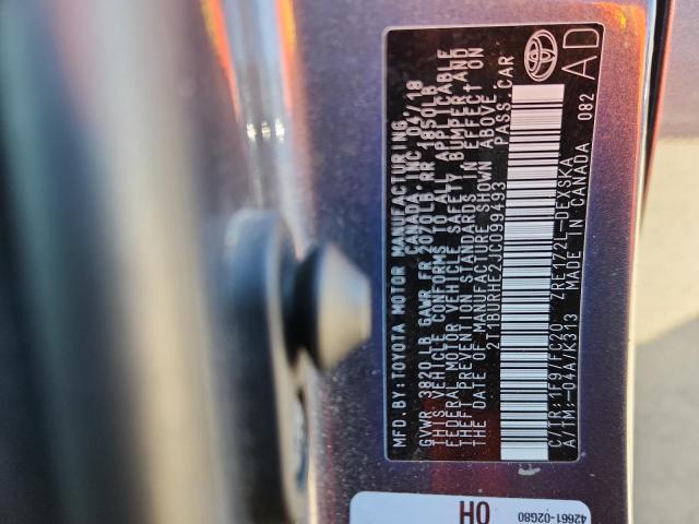 2T1BURHE2JC099493 - 2018 TOYOTA COROLLA L ნაცრისფერი ფოტო 12