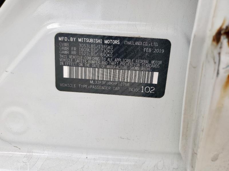 ML32F3FJ8KHF12768 - 2019 MITSUBISHI MIRAGE G4 ES WHITE photo 12