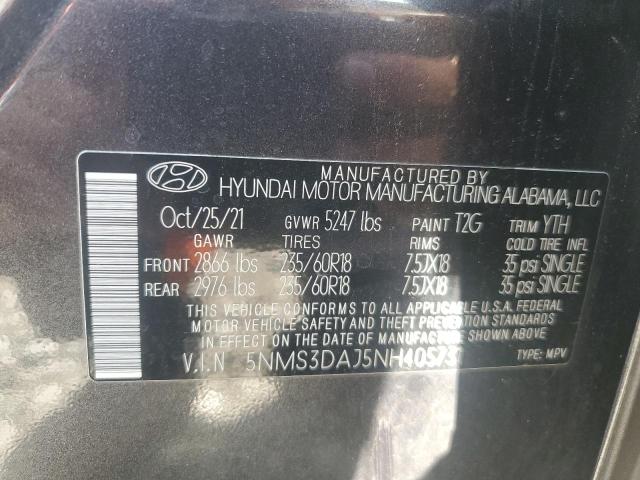 5NMS3DAJ5NH405731 - 2022 HYUNDAI SANTA FE SEL GRAY photo 13