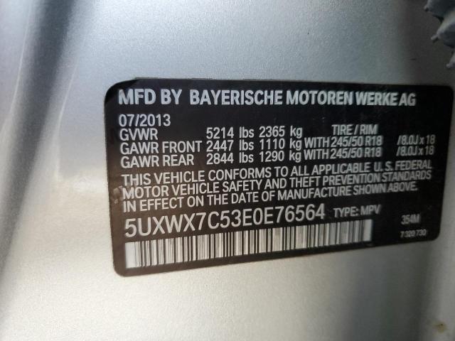 5UXWX7C53E0E76564 - 2014 BMW X3 XDRIVE35I SILVER photo 14
