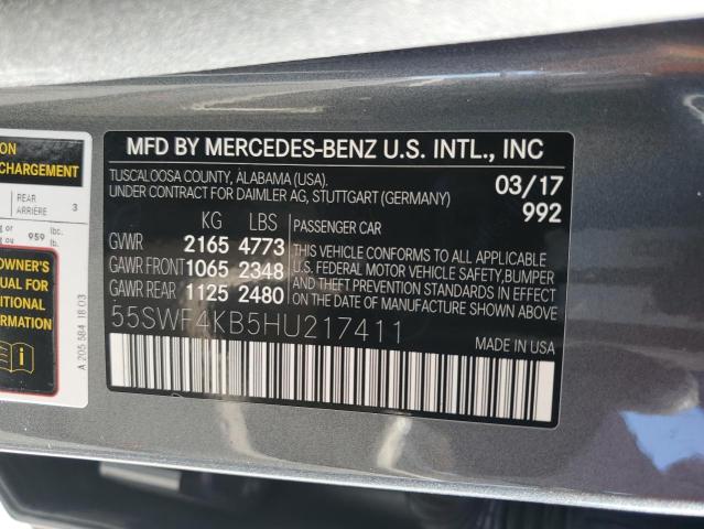 55SWF4KB5HU217411 - 2017 MERCEDES-BENZ C 300 4MATIC GRAY photo 12