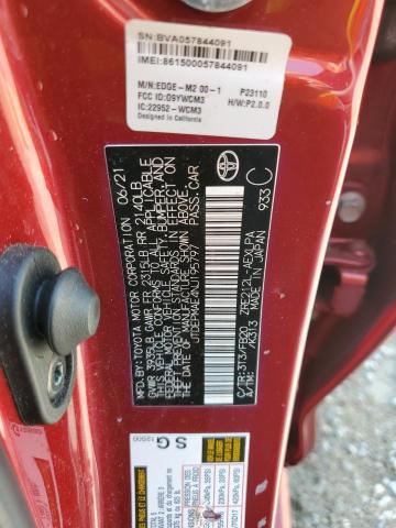 JTDEPMAE4NJ195797 - 2022 TOYOTA COROLLA LE 红色 照片 12