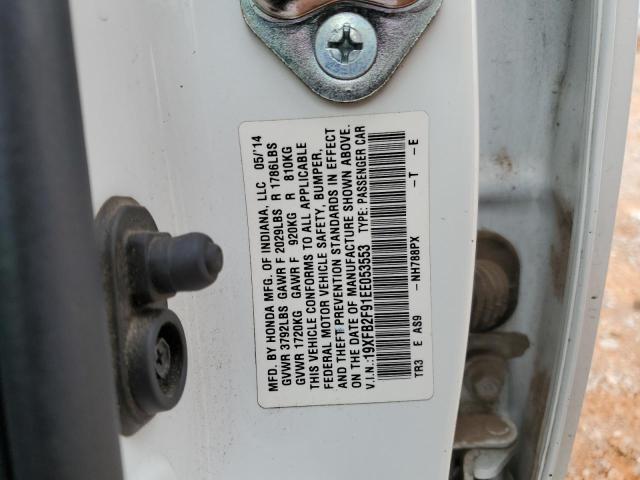 19XFB2F91EE053553 - 2014 HONDA CIVIC EXL თეთრი ფოტო 13