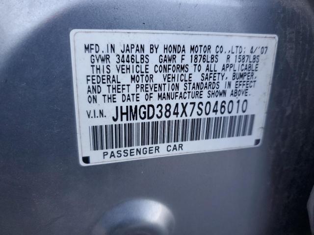 JHMGD384X7S046010 - 2007 HONDA FIT SILVER photo 12