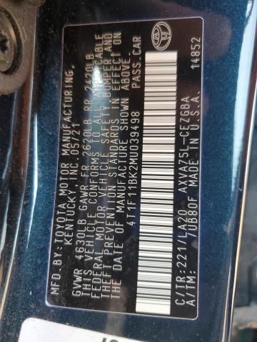 4T1F11BK2MU039498 - 2021 TOYOTA CAMRY XLE BLUE photo 12