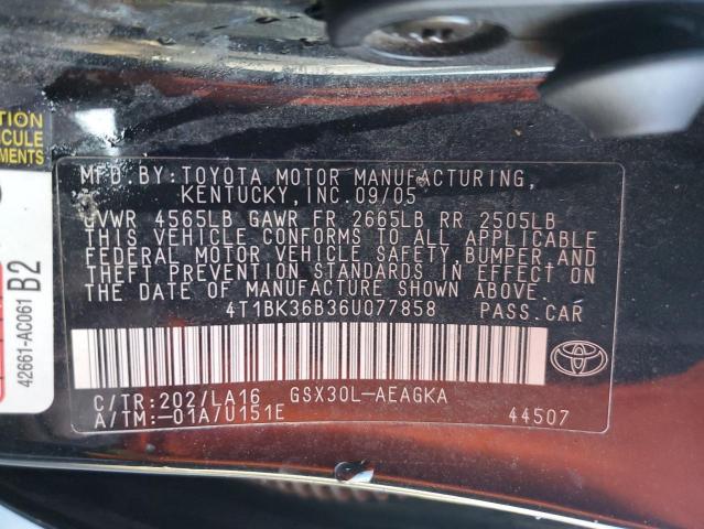 4T1BK36B36U077858 - 2006 TOYOTA AVALON XL BLACK photo 12