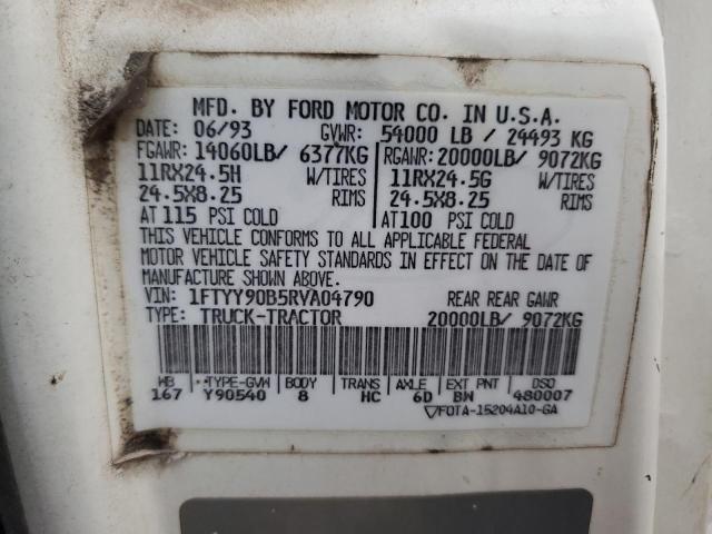 1FTYY90B5RVA04790 - 1994 FORD TRUCK LTS9000 WHITE photo 10