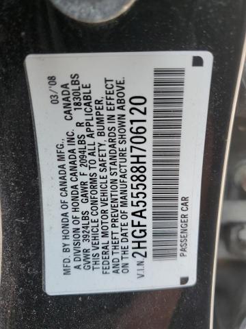 2HGFA55588H706120 - 2008 HONDA CIVIC SI BLACK photo 12