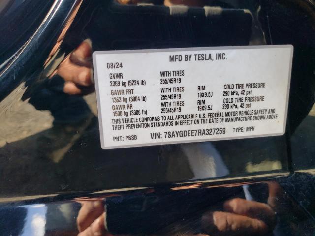7SAYGDEE7RA327259 - 2024 TESLA MODEL Y BLACK photo 12