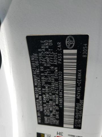 4T4BE46K29R083920 - 2009 TOYOTA CAMRY BASE WHITE photo 12