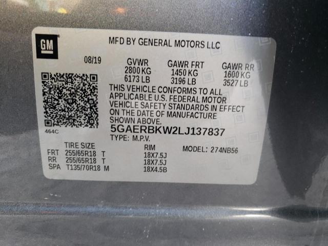 5GAERBKW2LJ137837 - 2020 BUICK ENCLAVE ESSENCE GRAY photo 12