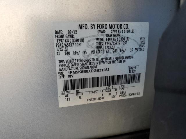 1FM5K8B8XDGB31253 - 2013 FORD EXPLORER SILVER photo 13