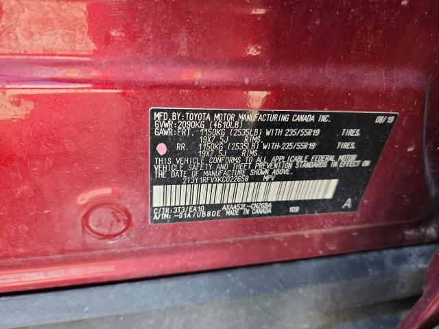 2T3Y1RFVXKC022658 - 2019 TOYOTA RAV4 LIMITED წითელი ფოტო 13