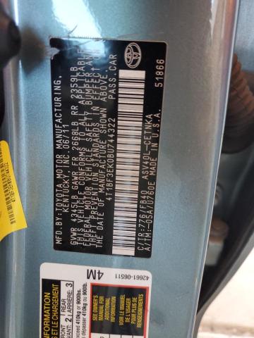 4T1BF3EK0BU744322 - 2011 TOYOTA CAMRY BASE فيروزي صورة 13