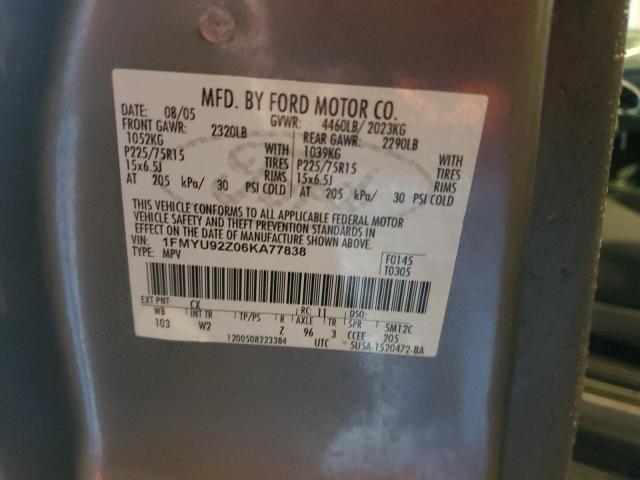 1FMYU92Z06KA77838 - 2006 FORD ESCAPE XLS GRAY photo 12