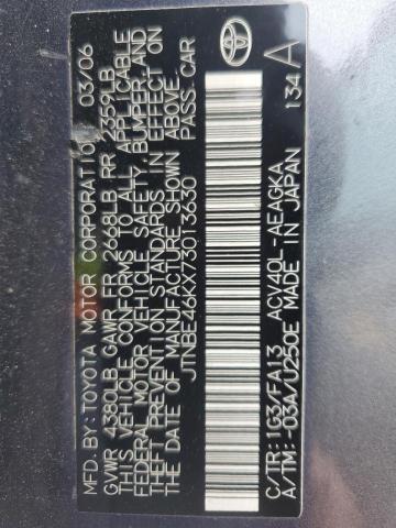 JTNBE46KX73013630 - 2007 TOYOTA CAMRY CE ნაცრისფერი ფოტო 12