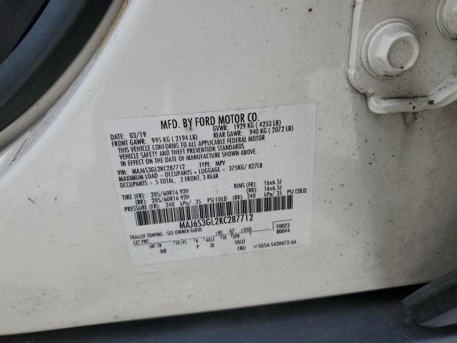 MAJ6S3GL2KC287712 - 2019 FORD ECOSPORT SE Ақ фото 13