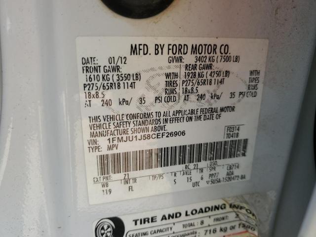 1FMJU1J58CEF26906 - 2012 FORD EXPEDITION XLT 白色 照片 13