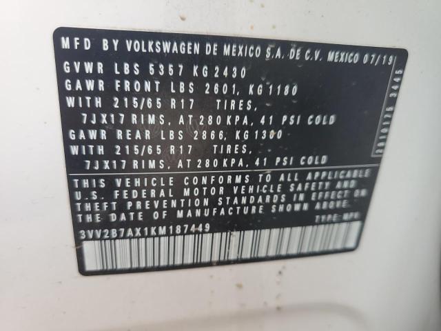 3VV2B7AX1KM187449 - 2019 VOLKSWAGEN TIGUAN SE Білий фото 13