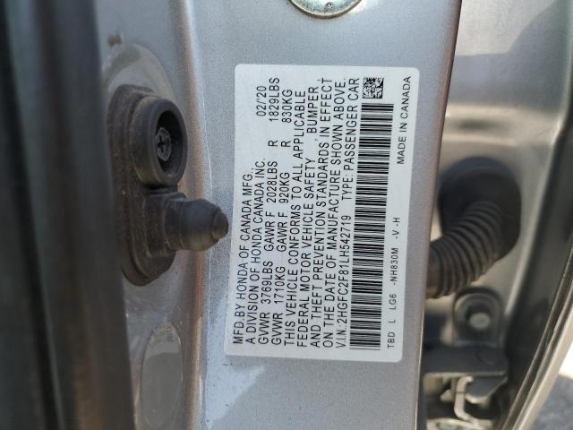 2HGFC2F81LH542719 - 2020 HONDA CIVIC SPORT SILVER photo 13