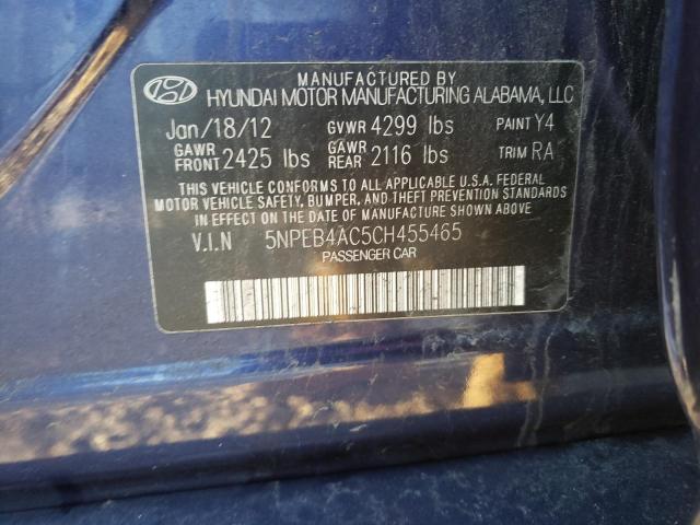 5NPEB4AC5CH455465 - 2012 HYUNDAI SONATA GLS BLUE photo 12