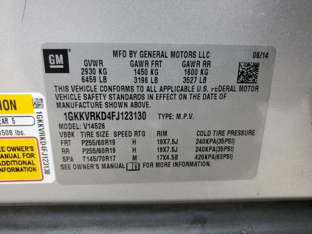 1GKKVRKD4FJ123130 - 2015 GMC ACADIA SLT-1 SILVER photo 13