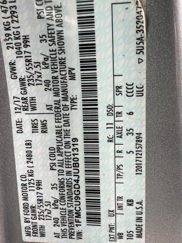 1FMCU9GD4JUB01319 - 2018 FORD ESCAPE SE 灰色 照片 10