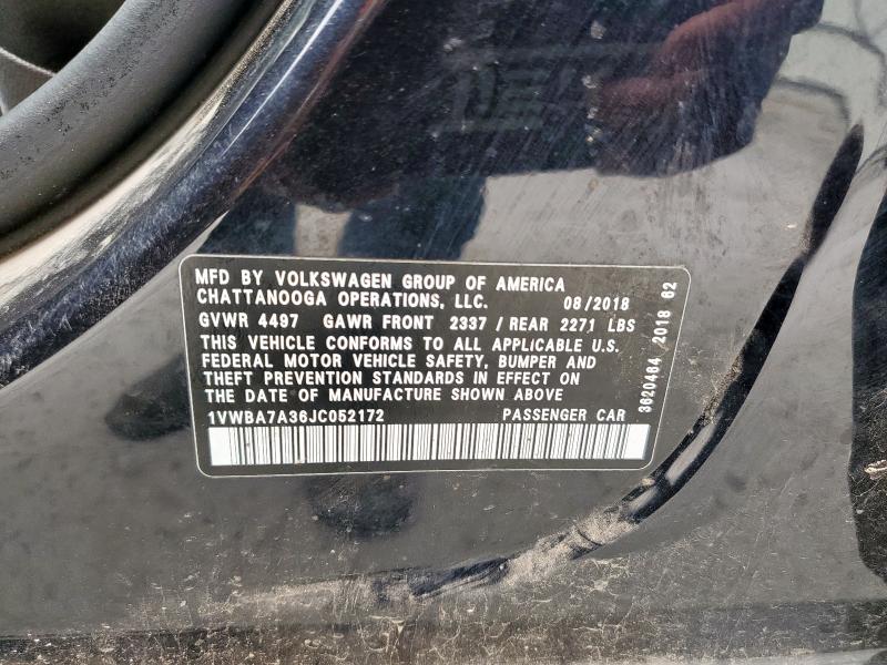 1VWBA7A36JC052172 - 2018 VOLKSWAGEN PASSAT SE შავი ფოტო 12