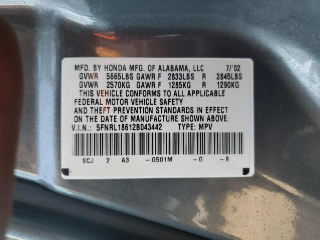 5FNRL18612B043442 - 2002 HONDA ODYSSEY EX BLUE photo 13