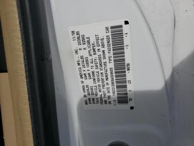 1HGCS12869A009665 - 2009 HONDA ACCORD EXL WHITE photo 12