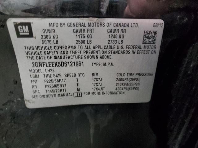 2GNFLEEK5D6121961 - 2013 CHEVROLET EQUINOX LT BLACK photo 13