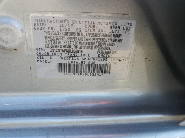 3N1CN7AP6DL838919 - 2013 NISSAN VERSA S SILVER photo 12