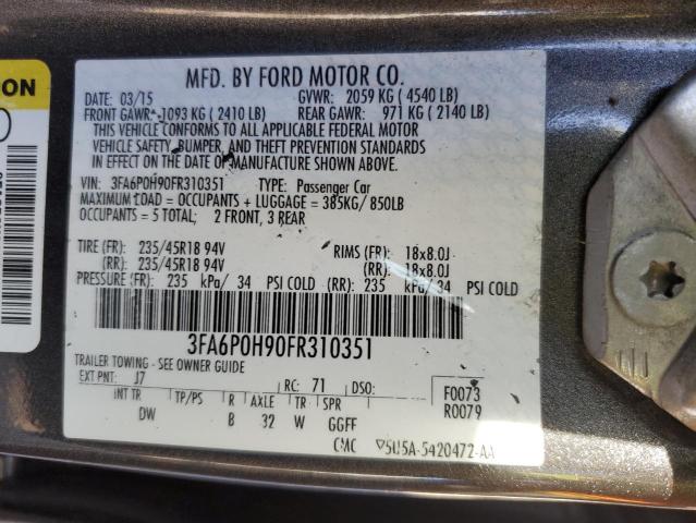 3FA6P0H90FR310351 - 2015 FORD FUSION SE CHARCOAL photo 12