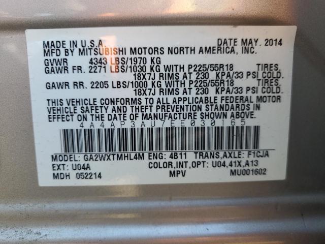 4A4AP3AU7EE030165 - 2014 MITSUBISHI OUTLANDER ES SILVER photo 14