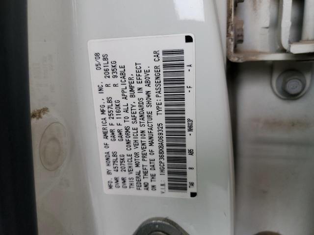 1HGCP368X8A069325 - 2008 HONDA ACCORD EXL WHITE photo 12