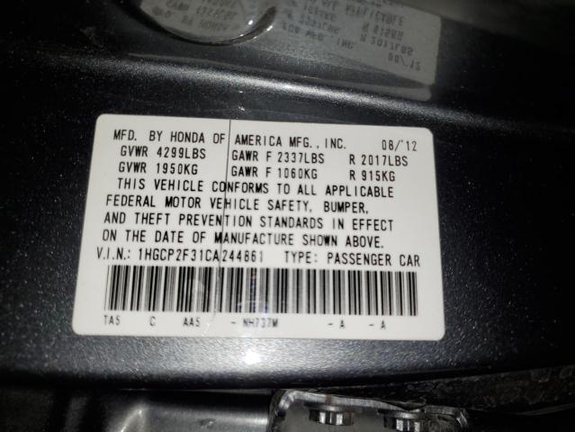 1HGCP2F31CA244861 - 2012 HONDA ACCORD LX GRAY photo 12