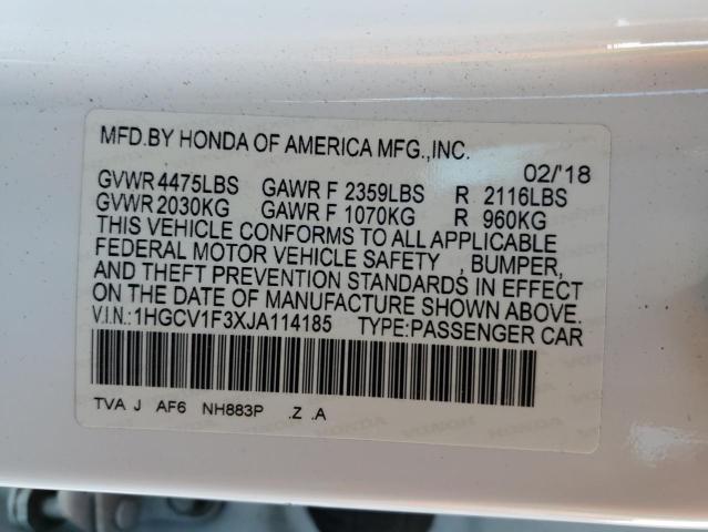1HGCV1F3XJA114185 - 2018 HONDA ACCORD SPORT 白色 照片 12