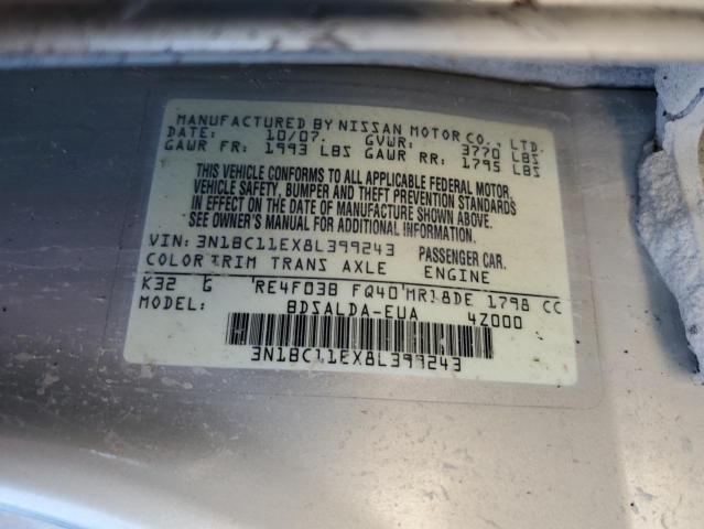 3N1BC11EX8L399243 - 2008 NISSAN VERSA S GOLD photo 12