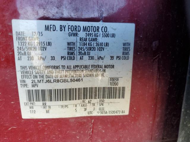 2LMTJ6LR8GBL50461 - 2016 LINCOLN MKX RESERVE MAROON photo 13