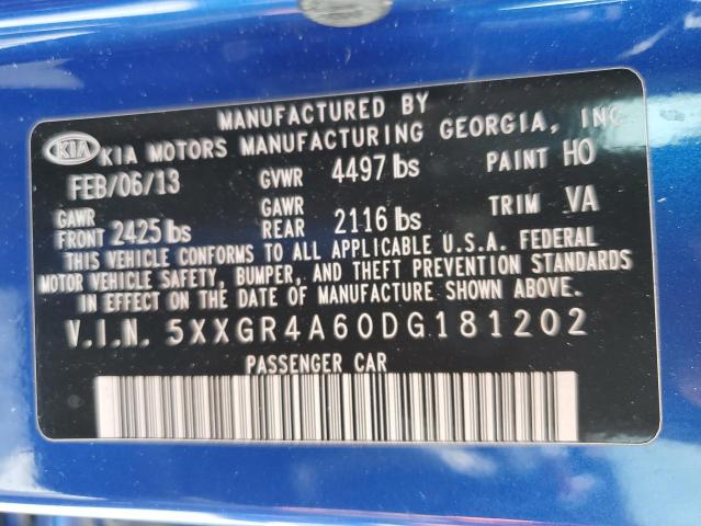 5XXGR4A60DG181202 - 2013 KIA OPTIMA SX BLUE photo 12