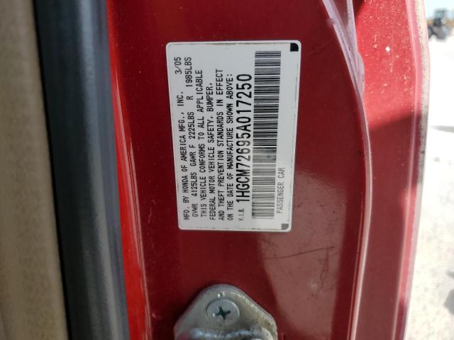 1HGCM72695A017250 - 2005 HONDA ACCORD EX RED photo 12