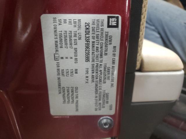 2CKDL33F896235995 - 2009 PONTIAC TORRENT BURGUNDY photo 13