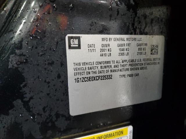 1G1ZC5E0XCF225332 - 2012 CHEVROLET MALIBU 1LT 黑色 照片 12