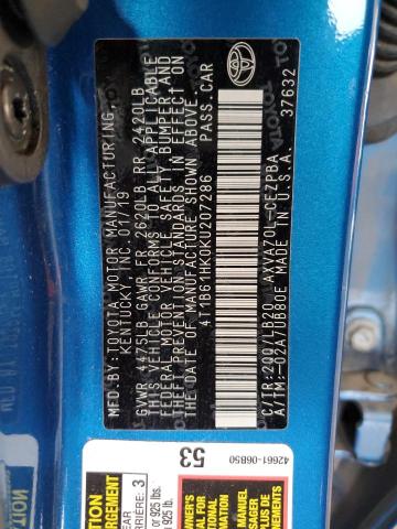 4T1B61HK0KU207286 - 2019 TOYOTA CAMRY XSE Mavi foto 13