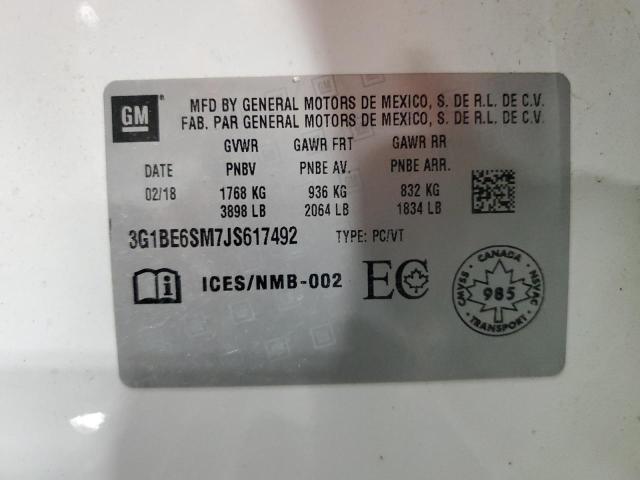 3G1BE6SM7JS617492 - 2018 CHEVROLET CRUZE LT WHITE photo 12