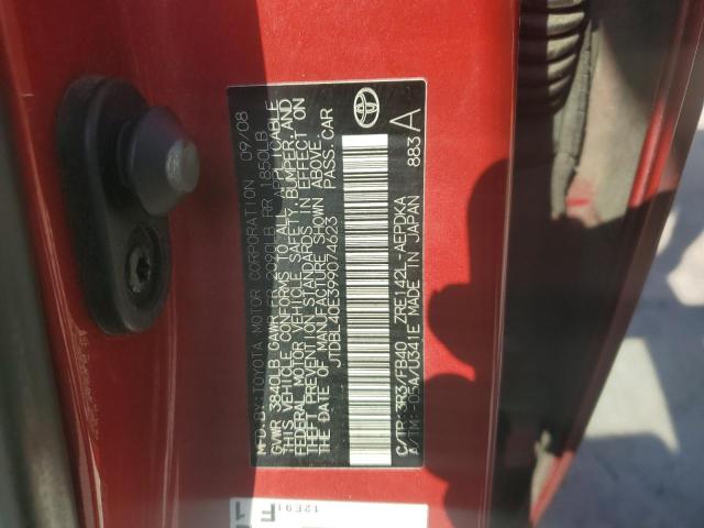 JTDBL40E399074623 - 2009 TOYOTA COROLLA BASE Rouge photo 12