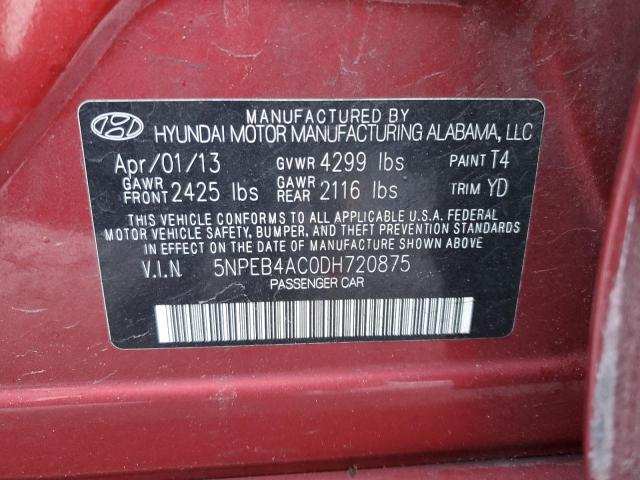 5NPEB4AC0DH720875 - 2013 HYUNDAI SONATA GLS RED photo 12