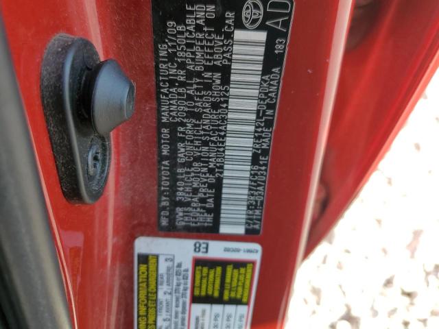 2T1BU4EE4AC304125 - 2010 TOYOTA COROLLA BASE 红色 照片 12