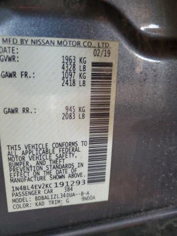 1N4BL4EV2KC191293 - 2019 NISSAN ALTIMA SL Boz foto 12