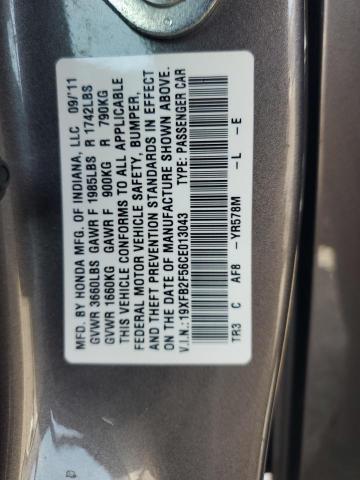 19XFB2F56CE013043 - 2012 HONDA CIVIC LX ნაცრისფერი ფოტო 12